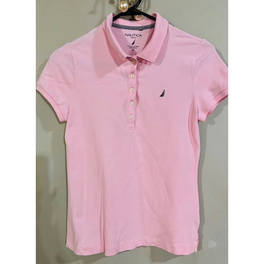 Nautica YOUTH Slim Fit Polo Shirt Pink Size M 97% Cotton 3% Spandex